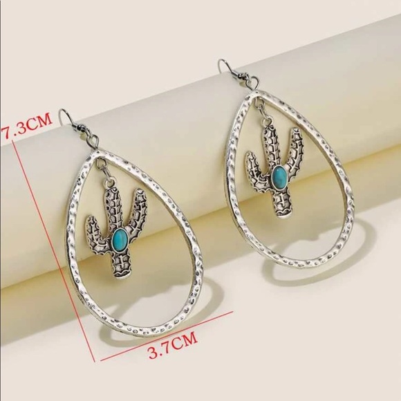 Turquoise and Silver Cactus Earrings - Picture 4 of 4